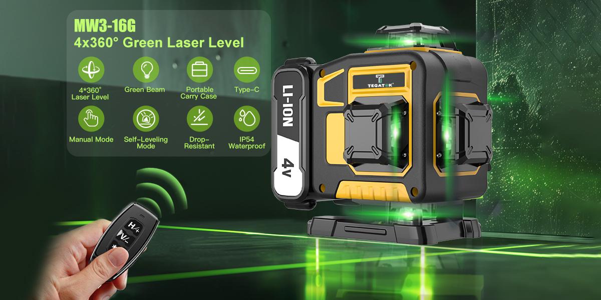 【MothersDayGift】16 Lines Laser Level,  4x360&deg; Green Laser Level With 2pcs Rechargeable Lithium Batteries/ Wall Mount For HOME And Outdoor Building Renovation Work