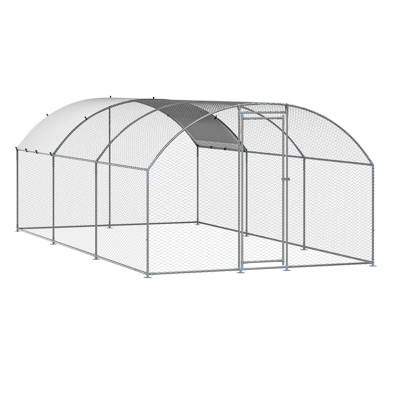 Gallinero metálico, 3 x 5,9 x 2 metros, corral grande con techo a dos aguas y cubierta, gallinero con cerradura de seguridad, jaula exterior para patos y conejos, corral para aves de corral para patio trasero, granja, jardín.