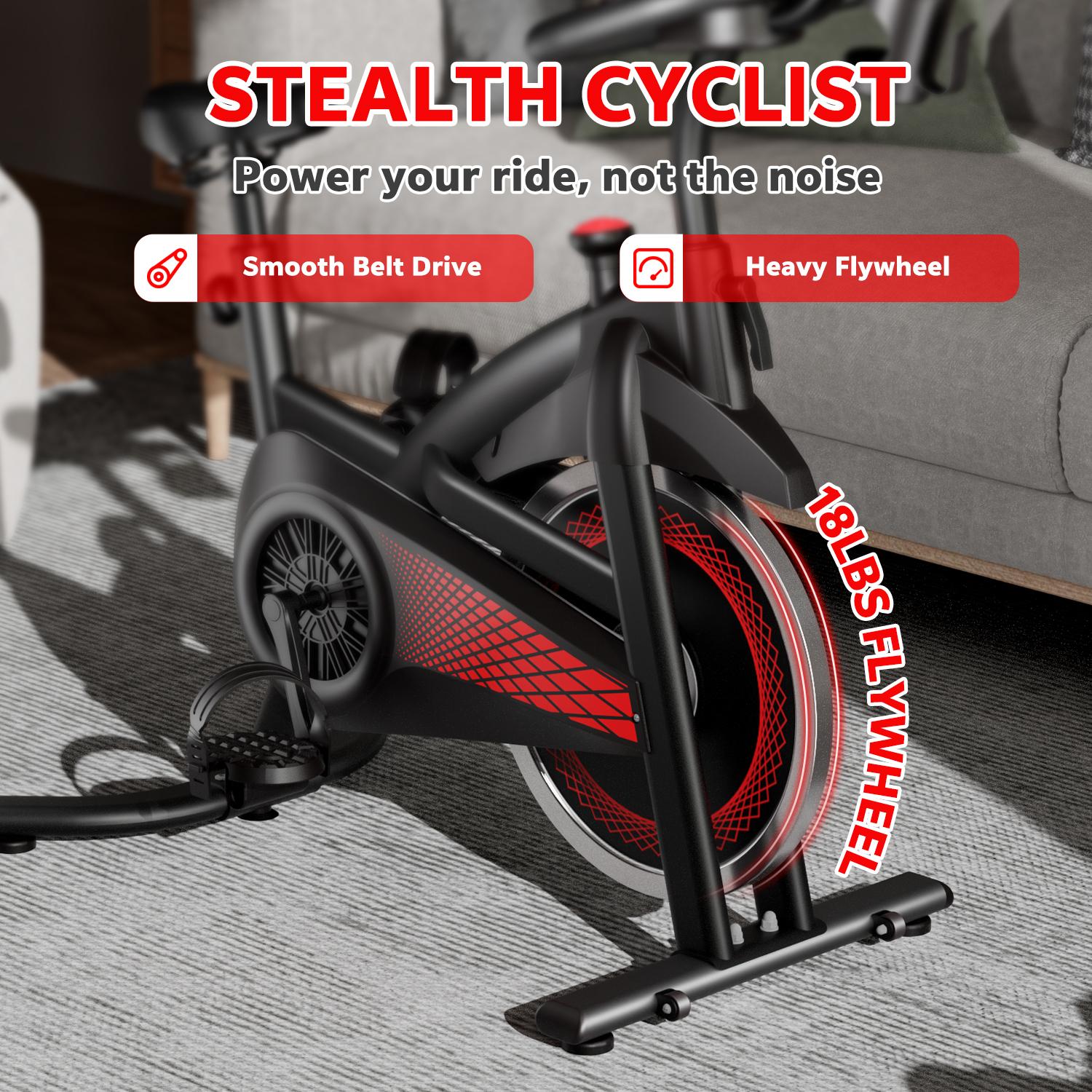 [New arrived] Exercise Bike 18LBS Flywheel ,Spinning bike 300 LBS Maximum load capacity,Stationary bike Cycle Adjustable Brake Button; Adjustable Handlebar Height; Adjustable Seat Height.