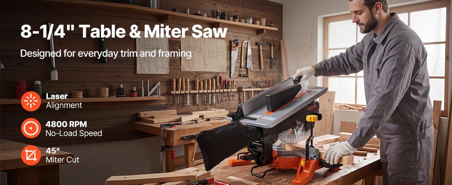 【DealsForYouDays】VEVOR 8-1/4 in 2-in-1 Sliding Miter Saw & Table Saw, Wood Cutter with Precision Laser Alignment, Adjustable Angles, 4800 RPM, Splash Guard for Cutting Wood, Metals, Laminates,father'sdaygifts 【DealsForYouDays】VEVOR 8-1/4 in 2-in-1 Sliding Miter Saw & Table Saw, Wood Cutter with Precision Laser Alignment, Adjustable Angles, 4800 RPM, Splash Guard for Cutting Wood, Metals, Laminates,father'sdaygifts