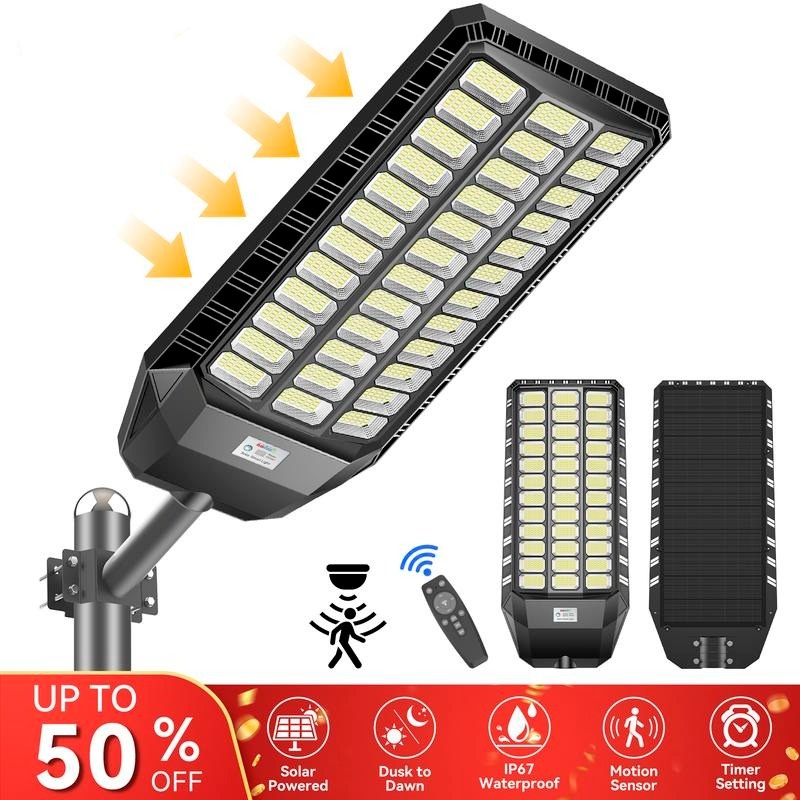 Solar outdoor lights with motion detection, IP67 waterproof and instant | 3 lighting modes, | bright illumination for garden, garage, parking space