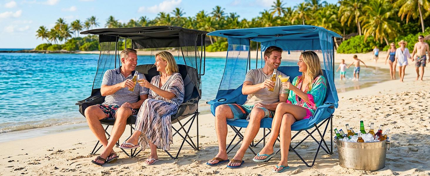 ABORON XXL Double Camping Chair with Shade Canopy, Fully Padded Folding Camping Loveseat , Oversized Camping Bench Lawn Chairs Patio Lounge Chairs for Adults summerwins ABORON XXL Double Camping Chair with Shade Canopy, Fully Padded Folding Camping Loveseat , Oversized Camping Bench Lawn Chairs Patio Lounge Chairs for Adults summerwins