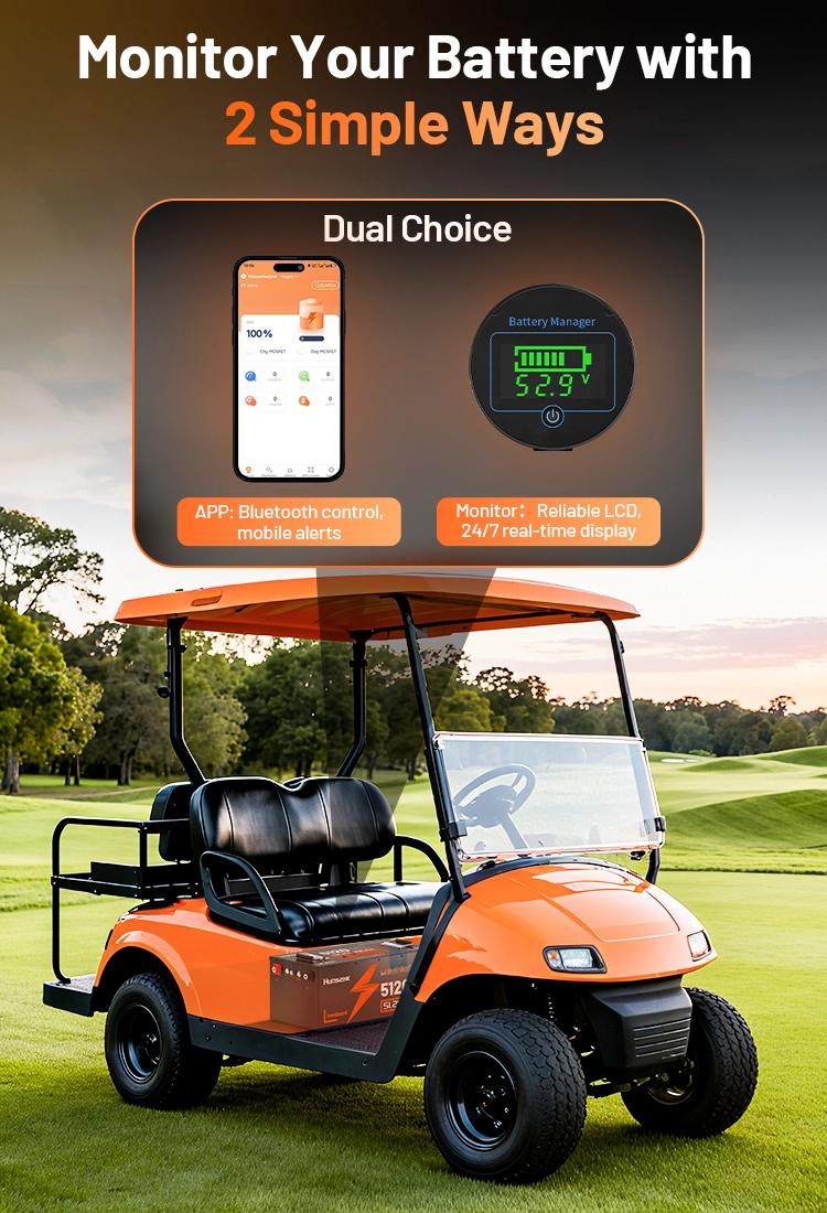 【Iron】Humsienk 48V 100Ah LiFePO4 Bluetooth Battery for Golf Cart, Metal case defends, Built-in 200A BMS, 50+ Mile Range for RV, Solar Marine, Off-grid Digital Power Display