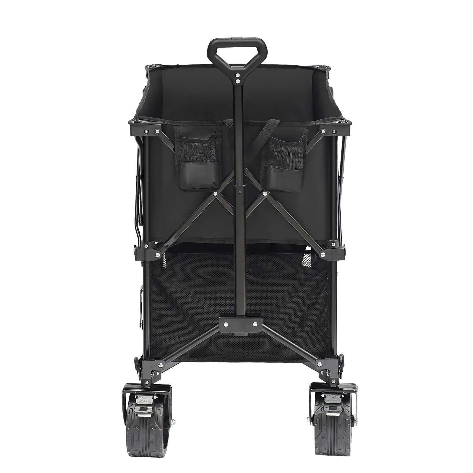 Carro plegable de doble nivel, carro de carga plegable con ruedas todoterreno, carro plegable de alta resistencia para camping, compras y jardinería, con extensor extra largo de 52 pulgadas.