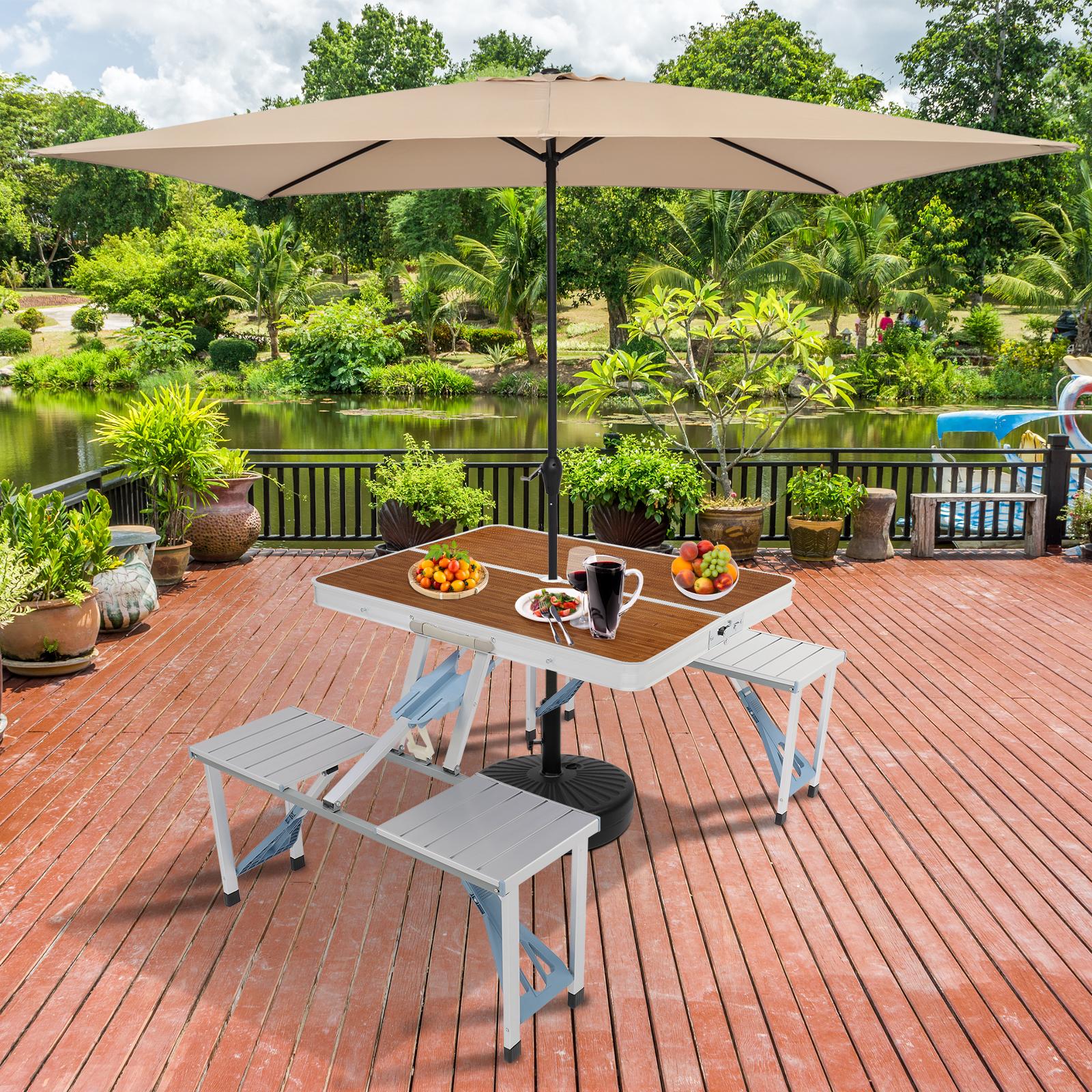 VINGLI 4 Ft Camping Picnic Table Set with 4 Seats, 220 Lbs Support Aluminum Frame, Foldable Suitcase Design with Umbrella Hole, for BBQ, Travel, Outing, Gathering, RV VINGLI 4 Ft Camping Picnic Table Set with 4 Seats, 220 Lbs Support Aluminum Frame, Foldable Suitcase Design with Umbrella Hole, for BBQ, Travel, Outing, Gathering, RV