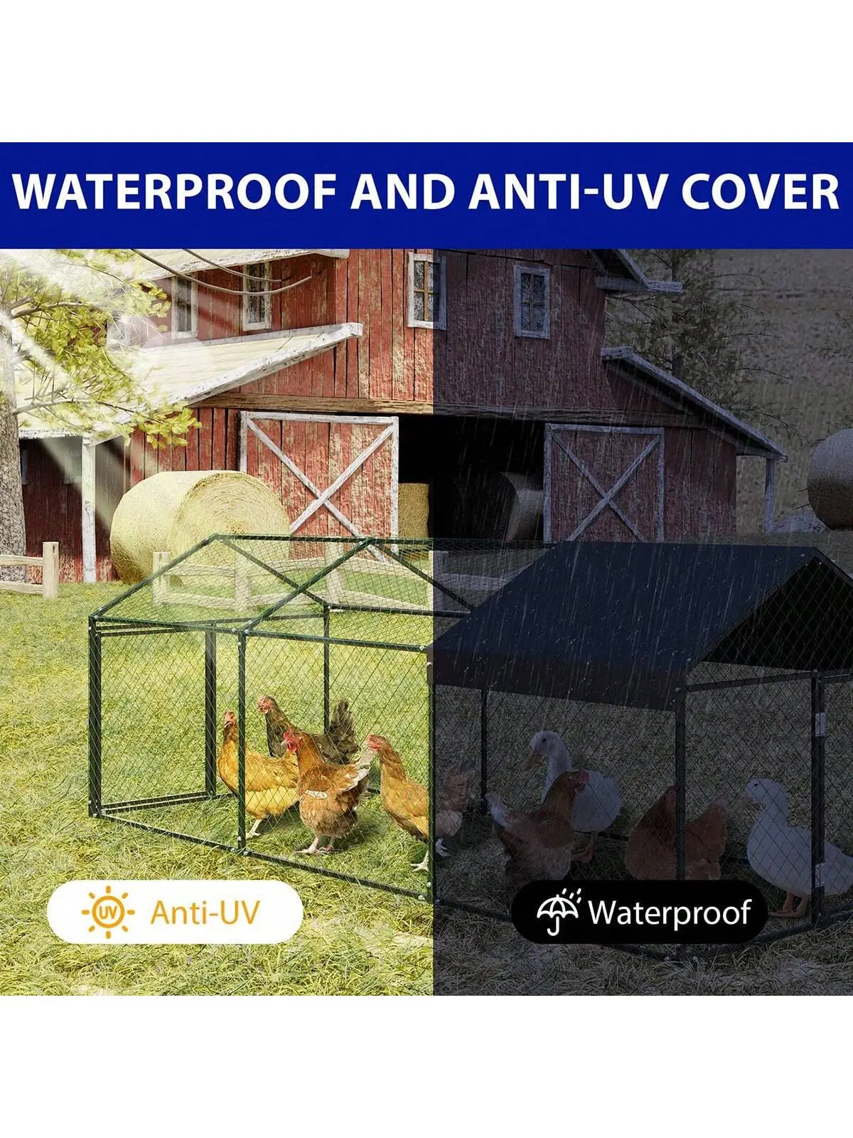 Gallinero grande de acero y plástico con cubierta resistente a la intemperie, corral portátil ventilado para aves de corral, gallinero transitable y seguro para gallinas de granja, recinto exterior para conejos y patos.