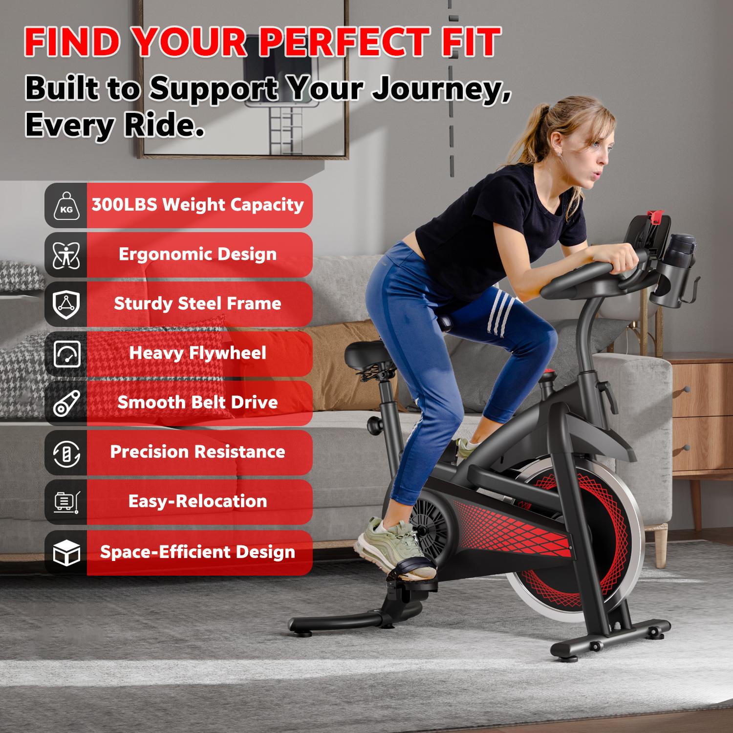 [New arrived] Exercise Bike 18LBS Flywheel ,Spinning bike 300 LBS Maximum load capacity,Stationary bike Cycle Adjustable Brake Button; Adjustable Handlebar Height; Adjustable Seat Height.