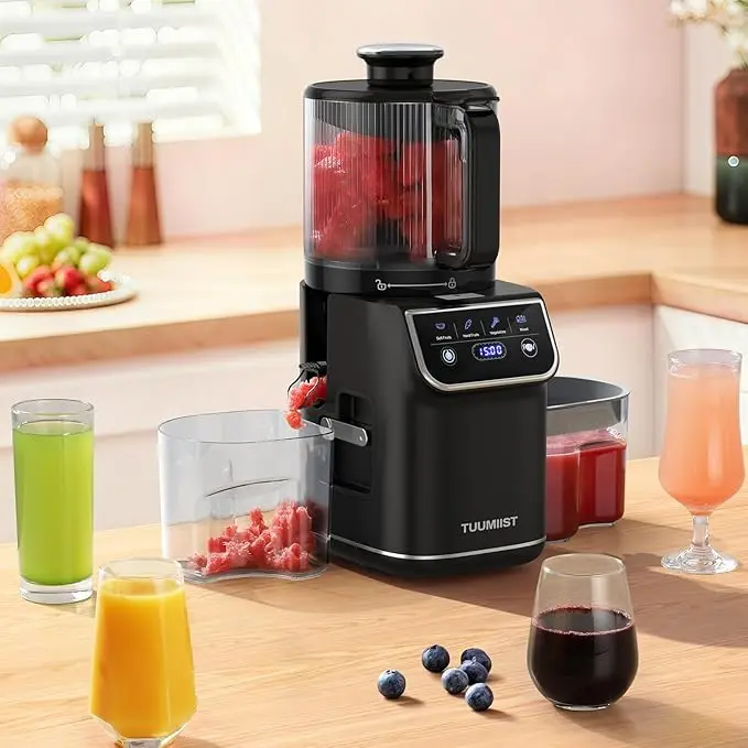 TUUMIIST Cold Press Juicer, 100oz Large Capacity, Touch Screen or Manual Option, 6.5" Wide Chute for Whole Fruits, High-Yield Slow Masticating Juicer, Gift for Her & Him，Easy to Clean & Quiet