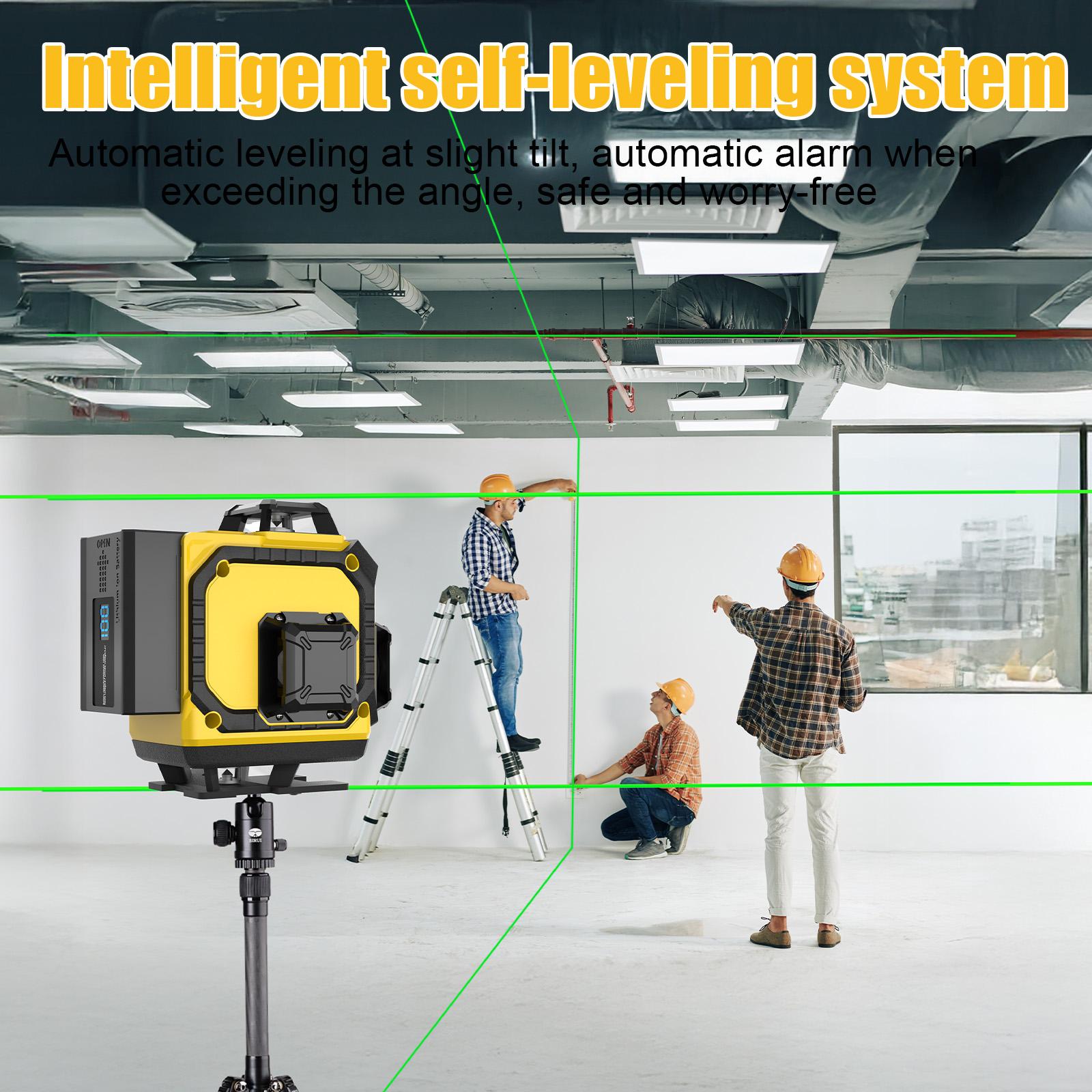 【MothersDayGift】16 Lines Laser Level,  4x360&deg; Green Laser Level With 2pcs Rechargeable Lithium Batteries/ Wall Mount For HOME And Outdoor Building Renovation Work