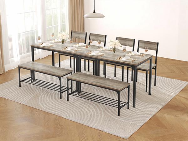 4-Seat Dining Set with Bench, Sturdy Durable Kitchen Table for Small Spaces, Ideal for Daily Meals, Brunches and Laptop Workspace 4-Seat Dining Set with Bench, Sturdy Durable Kitchen Table for Small Spaces, Ideal for Daily Meals, Brunches and Laptop Workspace