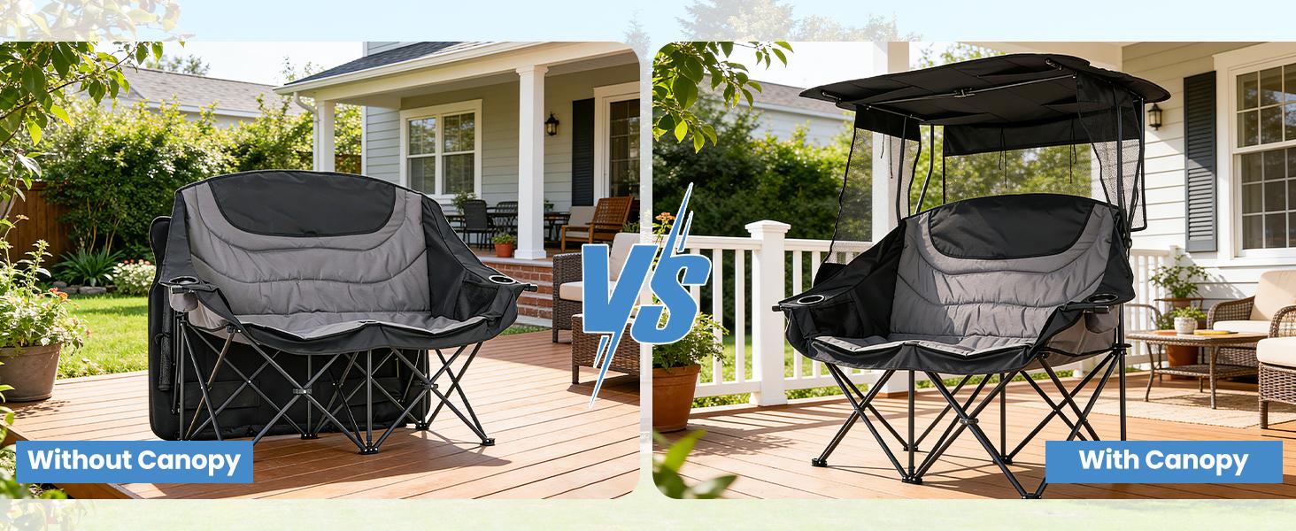 ABORON XXL Double Camping Chair with Shade Canopy, Fully Padded Folding Camping Loveseat , Oversized Camping Bench Lawn Chairs Patio Lounge Chairs for Adults summerwins ABORON XXL Double Camping Chair with Shade Canopy, Fully Padded Folding Camping Loveseat , Oversized Camping Bench Lawn Chairs Patio Lounge Chairs for Adults summerwins