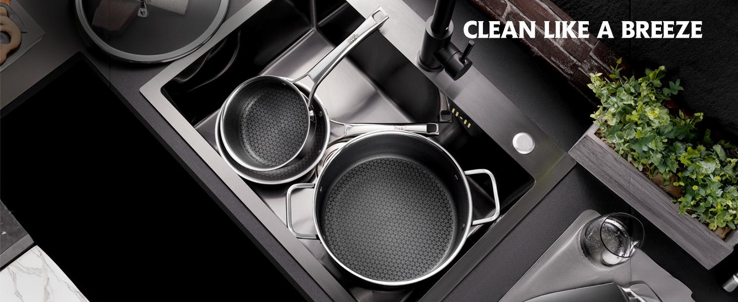 SNOWCLAD 10-Pcs Pots and Pans Set with Lids – Nonstick Stainless Steel Kitchen Cookware Set, Dishwasher Safe, Non-Toxic, Induction Ready & PFOA Free SNOWCLAD 10-Pcs Pots and Pans Set with Lids – Nonstick Stainless Steel Kitchen Cookware Set, Dishwasher Safe, Non-Toxic, Induction Ready & PFOA Free
