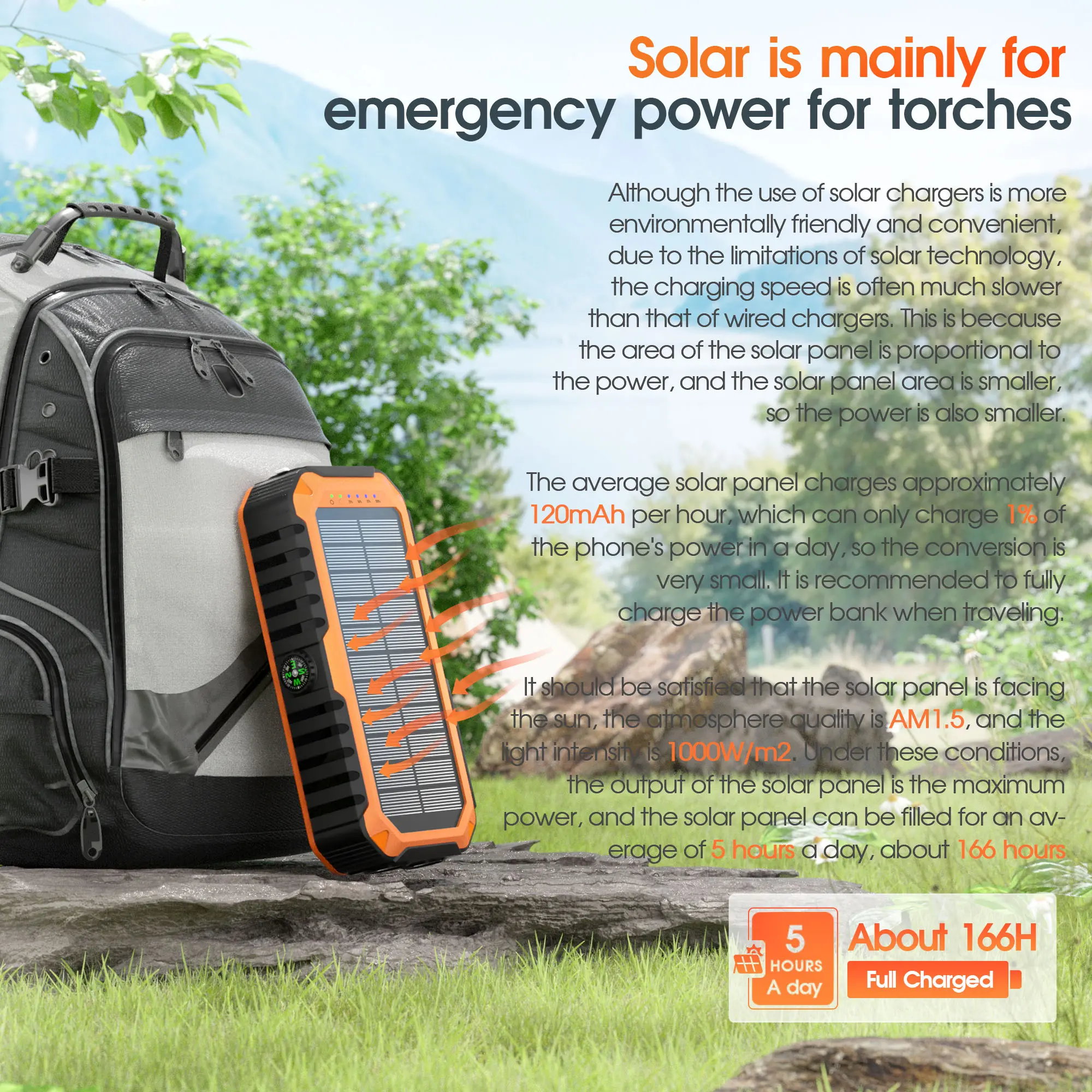 Batería externa Diamuar Solar Charger Power Bank de 40000 mAh con 4 cables y manivela integrados, cargador portátil de 22,5 W de carga rápida con 6 salidas y 4 entradas, linterna brillante y brújula.