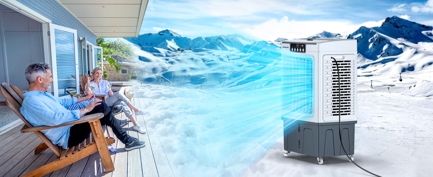 VAGKRI Swamp Cooler, Evaporative Air Cooler with 3 Modes & Wind Speeds, 9.2-12 Gallon, 120°Oscillation, 24H Timer, Portable Outdoor Air Conditioner with Auto Fill for Patio Garage Commercial Use,2100-3000 CFM #SummerVibes VAGKRI Swamp Cooler, Evaporative Air Cooler with 3 Modes & Wind Speeds, 9.2-12 Gallon, 120°Oscillation, 24H Timer, Portable Outdoor Air Conditioner with Auto Fill for Patio Garage Commercial Use,2100-3000 CFM #SummerVibes