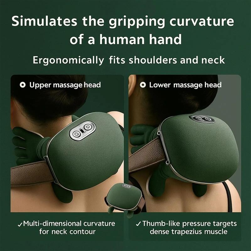 Masajeador de cuello con dedos, masajeador de cuello calentado con manos, masajeador de cuello y hombros ajustable, masaje de amasamiento profundo 4D que simula la palma real, masajeador de relajación muscular, regalo de cumpleaños para mujeres y hombres.
