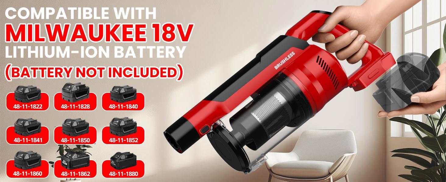 【Father's Day Gifts】 350W Cordless Vacuum Cleaner for Milwaukee M18 Battery/for Dewalt 20v Battery/ for Makita 18V Battery, 35kPa Brushless Lightweight Stick Vacuum with 3 Mode Suction, 6 in 1 Stick Vacuum Cleaner with HEPA TOr Floor, Carpet, Car 【Father's Day Gifts】 350W Cordless Vacuum Cleaner for Milwaukee M18 Battery/for Dewalt 20v Battery/ for Makita 18V Battery, 35kPa Brushless Lightweight Stick Vacuum with 3 Mode Suction, 6 in 1 Stick Vacuum Cleaner with HEPA TOr Floor, Carpet, Car