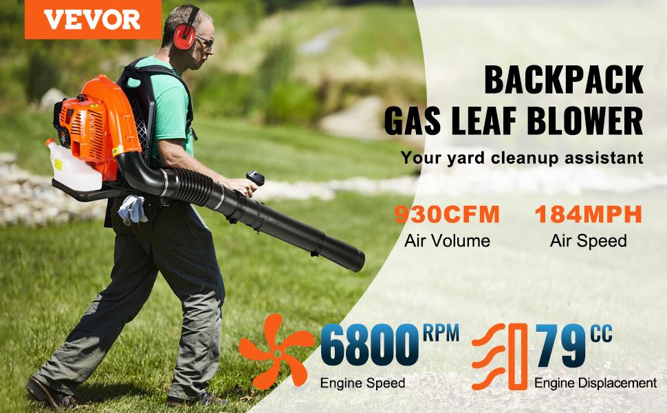 VEVOR Backpack Gas Leaf Blower, 3 Sizes (79CC/62CC/52CC), 2-Cycle Gas Powered Blower with 3L Fuel Tank, Ideal for Lawn Care
