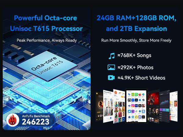【Mothersdaygift】Android 16 Tablet Bundle 11 Inch, 24GB(8+16) RAM 128GB ROM(2TB TF), 8000mAh, T7250 Octa Core CPU+13MP Camera/Gemini AI/5G Wi-Fi+BT5.0/Face ID/Widevine L1, 8 in 1 Tablets with Keyboard Mouse Stylus