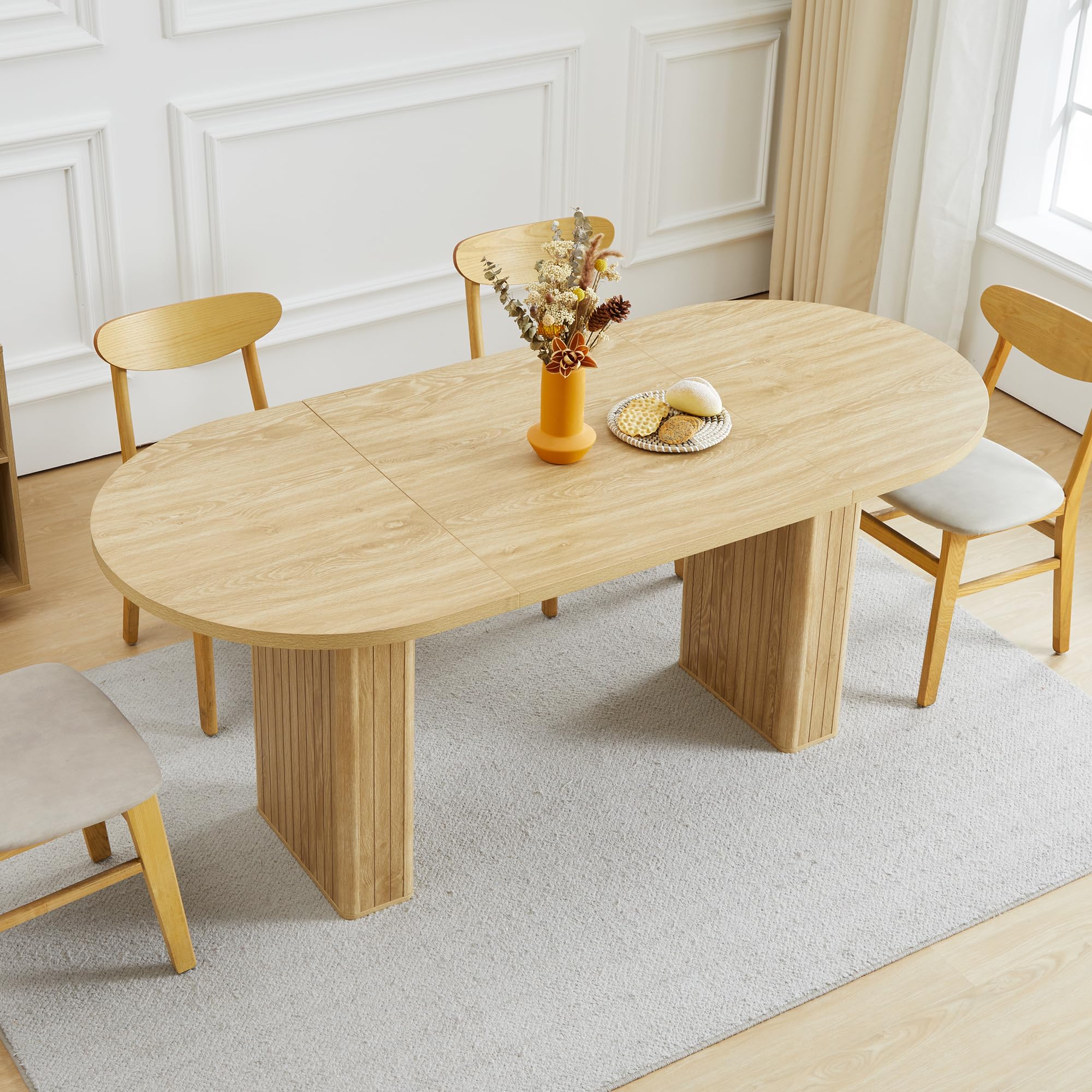 Giratree 70.8 Inch Kitchen Dining Table for 6-8 People, Oval Kitchen Table with Wood Strip Base, Modern Farmhouse Large Round Dining Room Tables for Kitchen Living Room Giratree 70.8 Inch Kitchen Dining Table for 6-8 People, Oval Kitchen Table with Wood Strip Base, Modern Farmhouse Large Round Dining Room Tables for Kitchen Living Room
