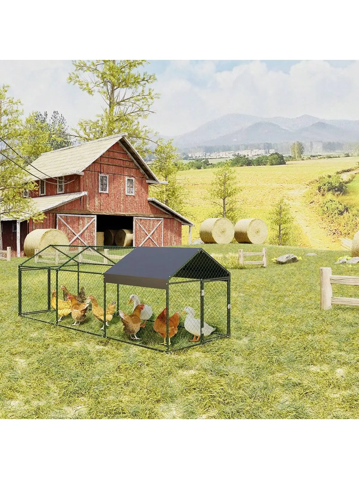 Gallinero grande de acero y plástico con cubierta resistente a la intemperie, corral portátil ventilado para aves de corral, gallinero transitable y seguro para gallinas de granja, recinto exterior para conejos y patos.