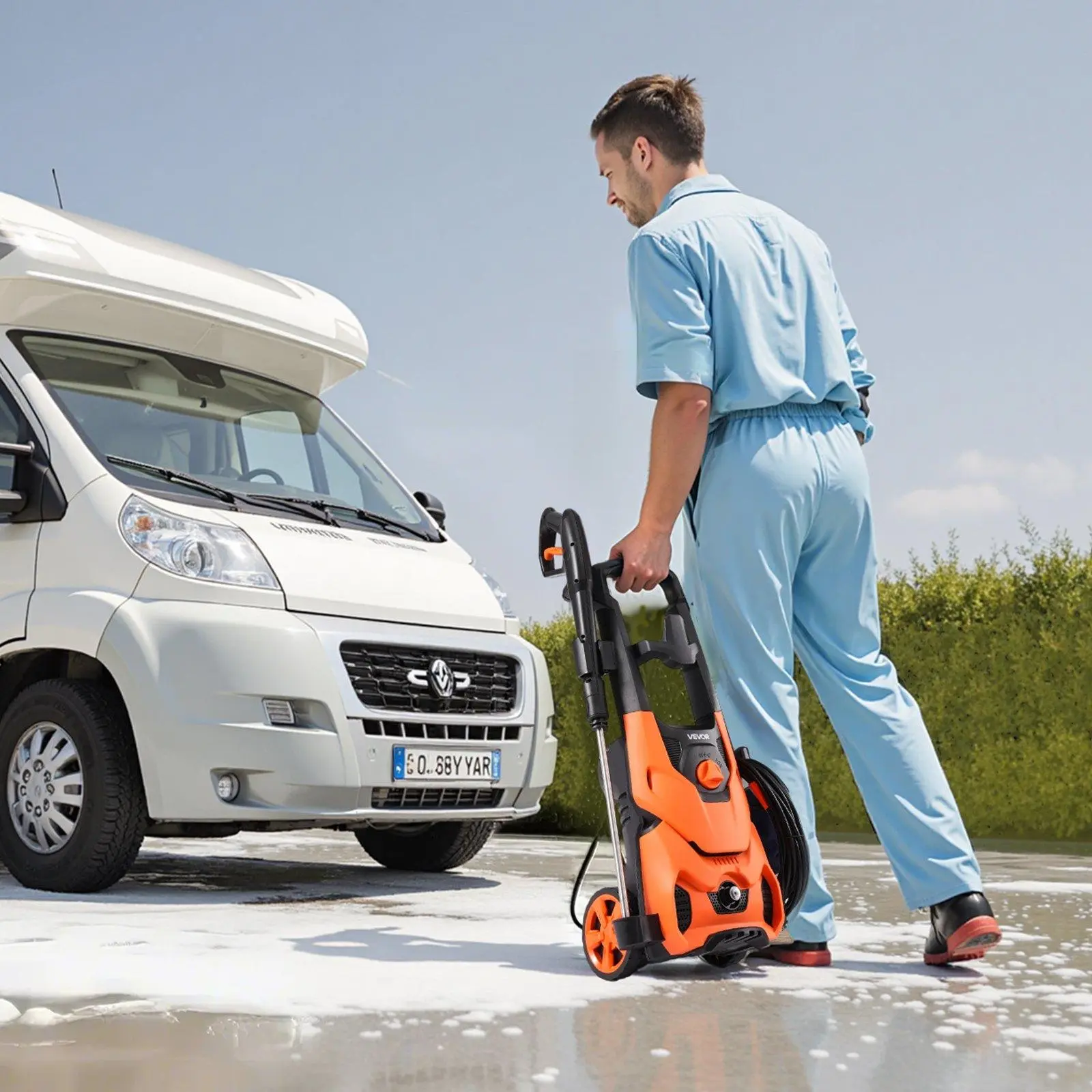 Hidrolavadora eléctrica VEVOR de hasta 4200 PSI y 2.8 GPM con boquillas y cañón de espuma.
