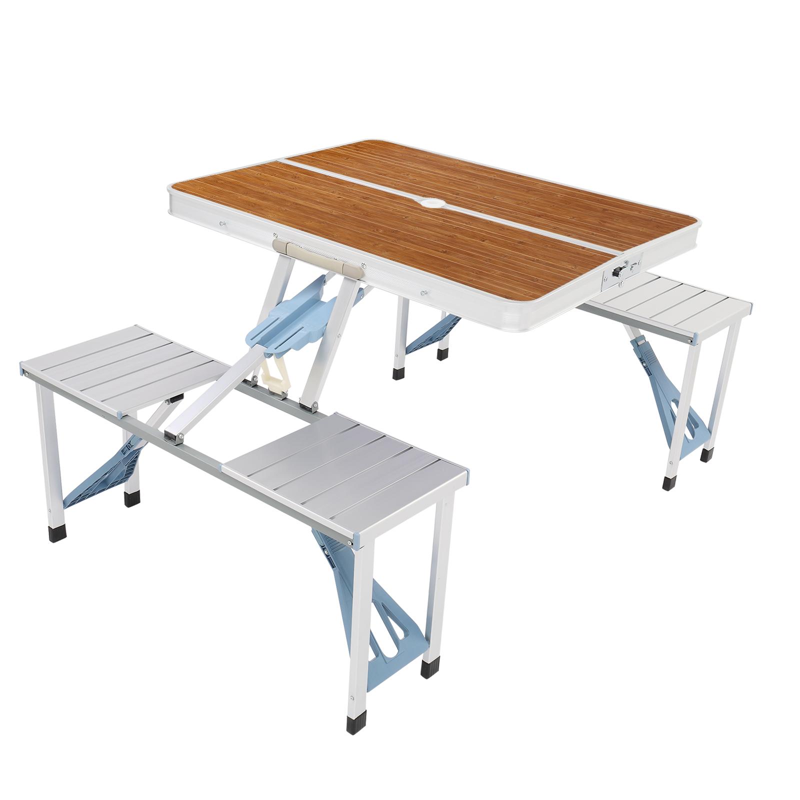 VINGLI 4 Ft Camping Picnic Table Set with 4 Seats, 220 Lbs Support Aluminum Frame, Foldable Suitcase Design with Umbrella Hole, for BBQ, Travel, Outing, Gathering, RV VINGLI 4 Ft Camping Picnic Table Set with 4 Seats, 220 Lbs Support Aluminum Frame, Foldable Suitcase Design with Umbrella Hole, for BBQ, Travel, Outing, Gathering, RV