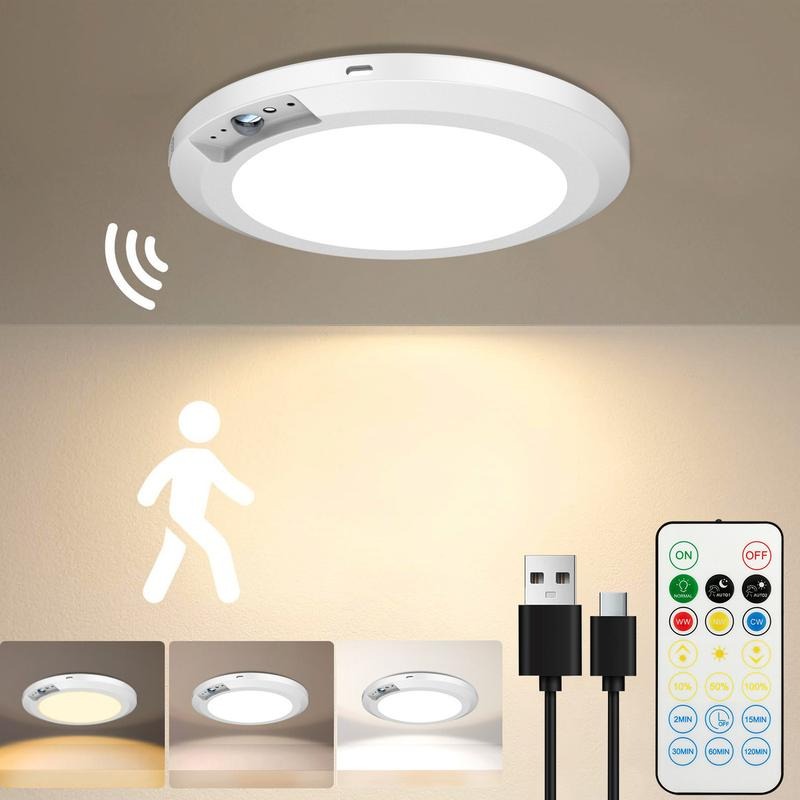 Lámparas De Techo Con Sensor De Movimiento Recargable 5000 mAh Magnético Sin Taladro Control Remoto Tres Tonos 3000K 4000K 6000K Para Pasillo Escalera Entrada Vestidor Plafón Interior Digiray