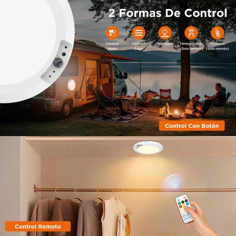 Lámparas De Techo Con Sensor De Movimiento Recargable 5000 mAh Magnético Sin Taladro Control Remoto Tres Tonos 3000K 4000K 6000K Para Pasillo Escalera Entrada Vestidor Plafón Interior Digiray