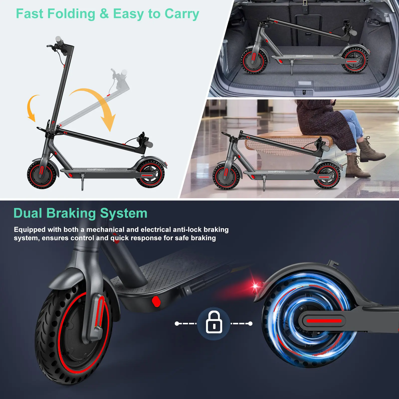 Patinete eléctrico potente de 350 W para adultos (2026), largo alcance (19-22 km), velocidad máxima (30 km/h), divertido patinete deportivo ajustable de 3 velocidades, batería de 36 V y 7,8 Ah, portátil, plegable, con control por aplicación.
