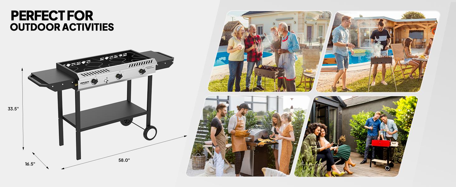 ROVSUN 2/3 Burner Outdoor Propane Gas Stove with Auto-ignition, Regulator & Side Shelves, 150,000/225,000 BTU Powerful Stand Cooker for Backyard Patio Cooking Home Brewing Canning Turkey Frying