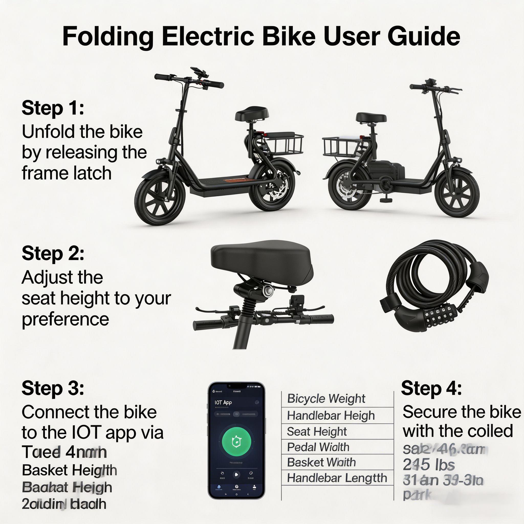 Foldable Electric Scooter with Seat & Basket, 500W Peak Motor, 48V/10.4Ah Rechargeable Battery, LED Headlight, Rear Disc Brakes, Dual Shock Absorbers, Adjustable Height, Customizable Size, 22MPH Max Speed & 28Miles Max Range Foldable Electric Scooter with Seat & Basket, 500W Peak Motor, 48V/10.4Ah Rechargeable Battery, LED Headlight, Rear Disc Brakes, Dual Shock Absorbers, Adjustable Height, Customizable Size, 22MPH Max Speed & 28Miles Max Range