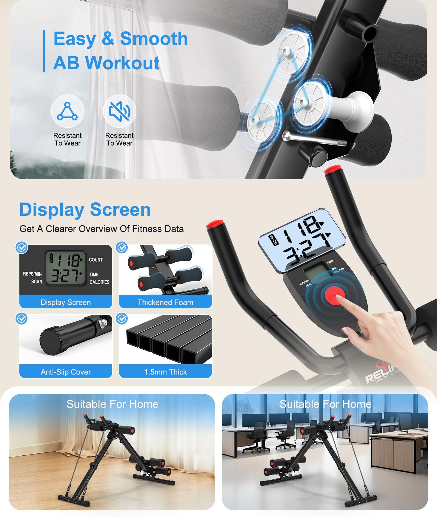 Relife Sports Adjustable Foldable Ab Trainer Machine with LCD Monitor | Home Gym Core, Abs & Waist Shaper | Knee Protection & Resistance/Elastic Bands | Arm, Leg & Buttocks Workout Equipment | Beginner-Friendly Relife Sports Adjustable Foldable Ab Trainer Machine with LCD Monitor | Home Gym Core, Abs & Waist Shaper | Knee Protection & Resistance/Elastic Bands | Arm, Leg & Buttocks Workout Equipment | Beginner-Friendly