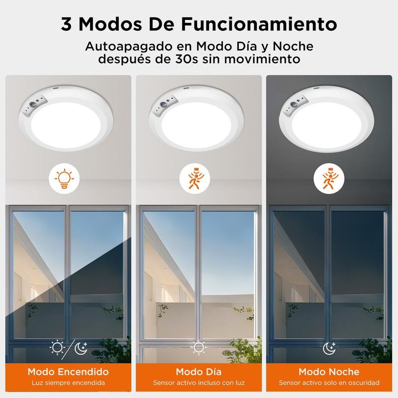 Lámparas De Techo Con Sensor De Movimiento Recargable 5000 mAh Magnético Sin Taladro Control Remoto Tres Tonos 3000K 4000K 6000K Para Pasillo Escalera Entrada Vestidor Plafón Interior Digiray