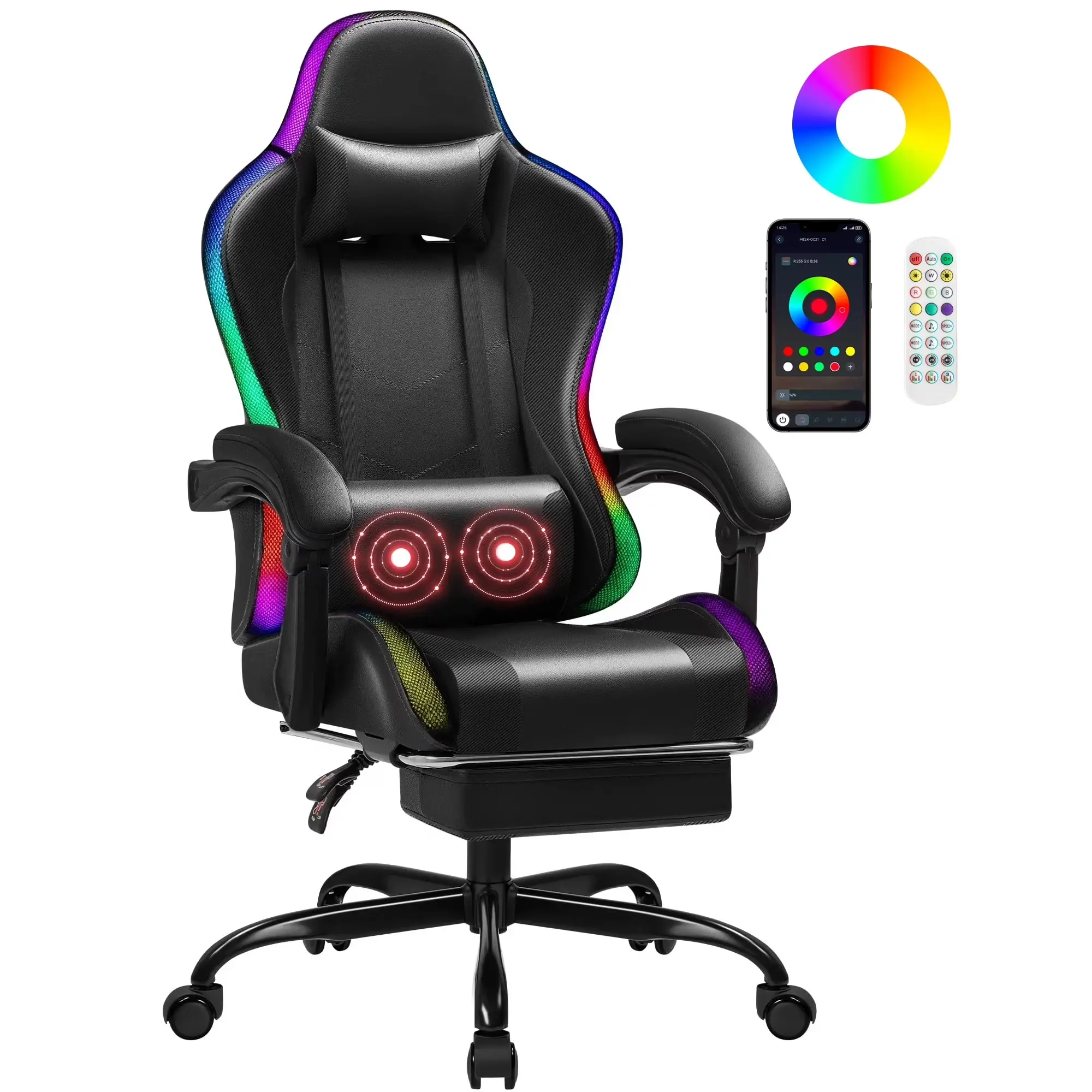 Silla gamer con luces LED RGB y sin luces LED, diseño ergonómico