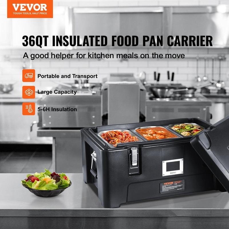 Contenedor térmico para alimentos, capacidad de 36 cuartos, caja térmica apilable para catering con 3 bandejas de acero inoxidable