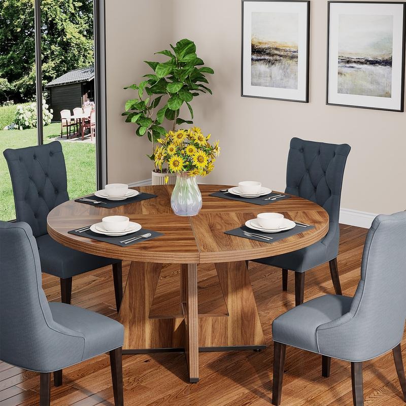 Mesa de comedor redonda de 47 pulgadas para 4 personas — Madera de ingeniería de alta calidad
