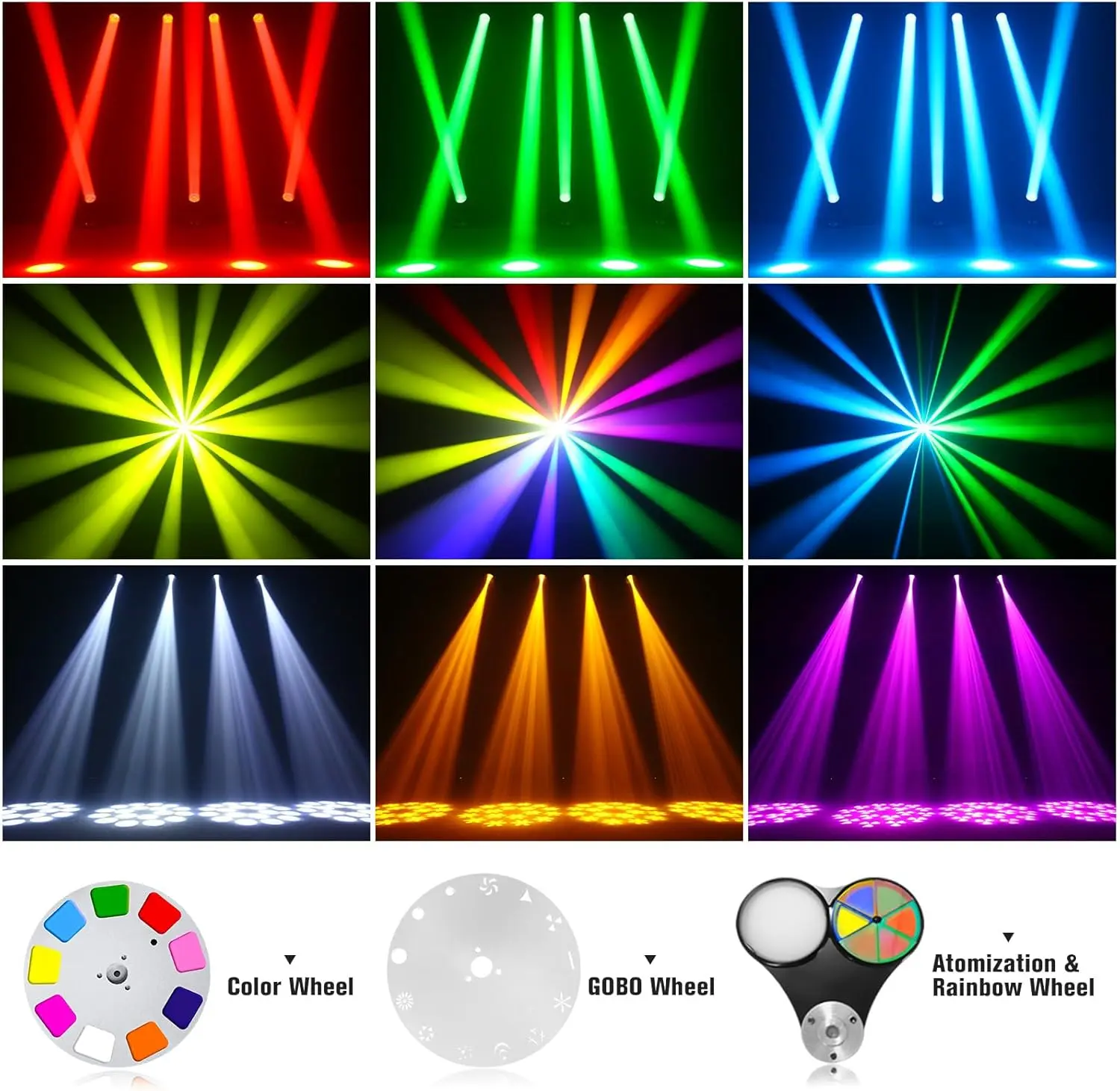 Luces Cabezal Móvil LED DJ 150W con Modo Automático - Luces de Haz con Patrones de Acero para KTV, Bares, Clubes, Halloween, Navidad, Festivales, Fiestas, Control por Sonido y Rotación para Escenario y Eventos
