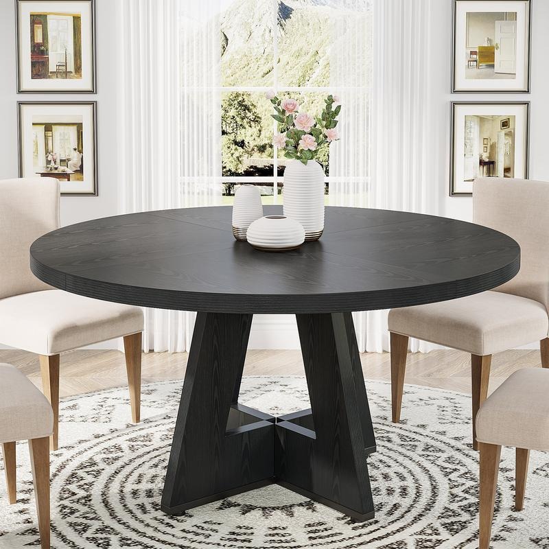Mesa de comedor redonda de 47 pulgadas para 4 personas — Madera de ingeniería de alta calidad
