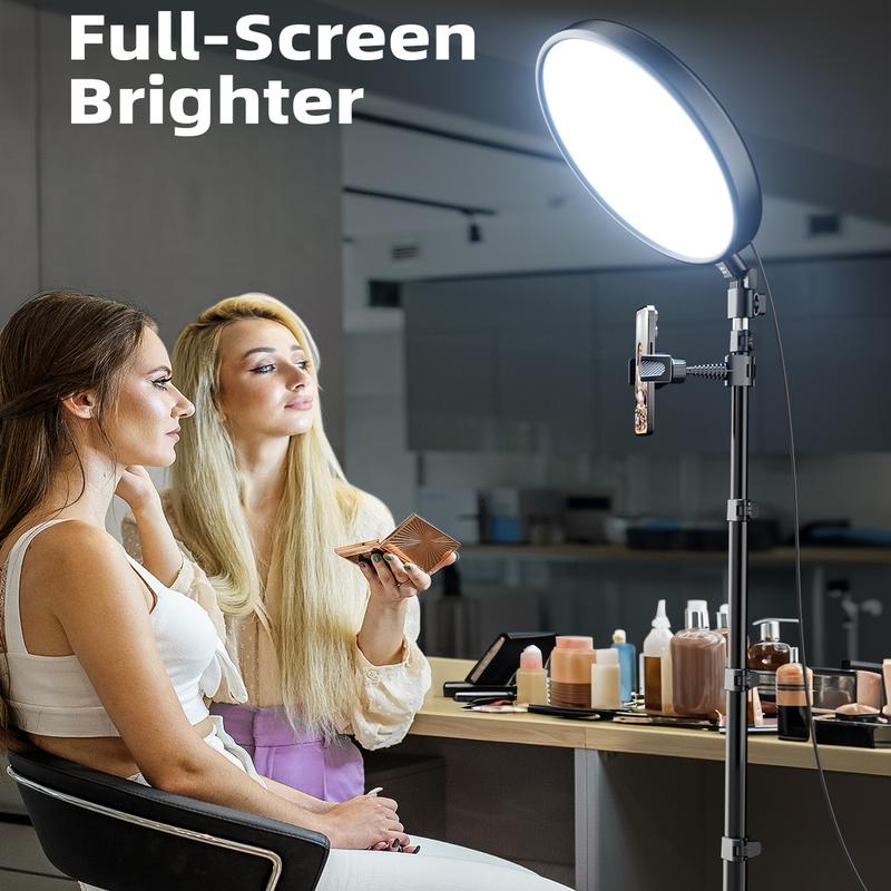 Gran aro de luz con trípode de 72 pulgadas — Aro de luz para selfies de pantalla completa, 6500K