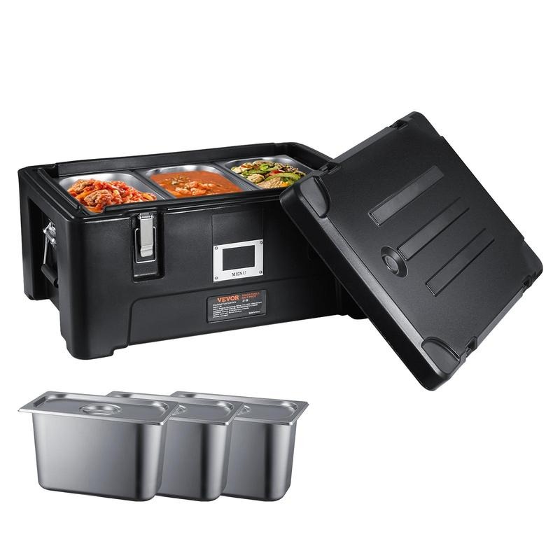 Contenedor térmico para alimentos, capacidad de 36 cuartos, caja térmica apilable para catering con 3 bandejas de acero inoxidable