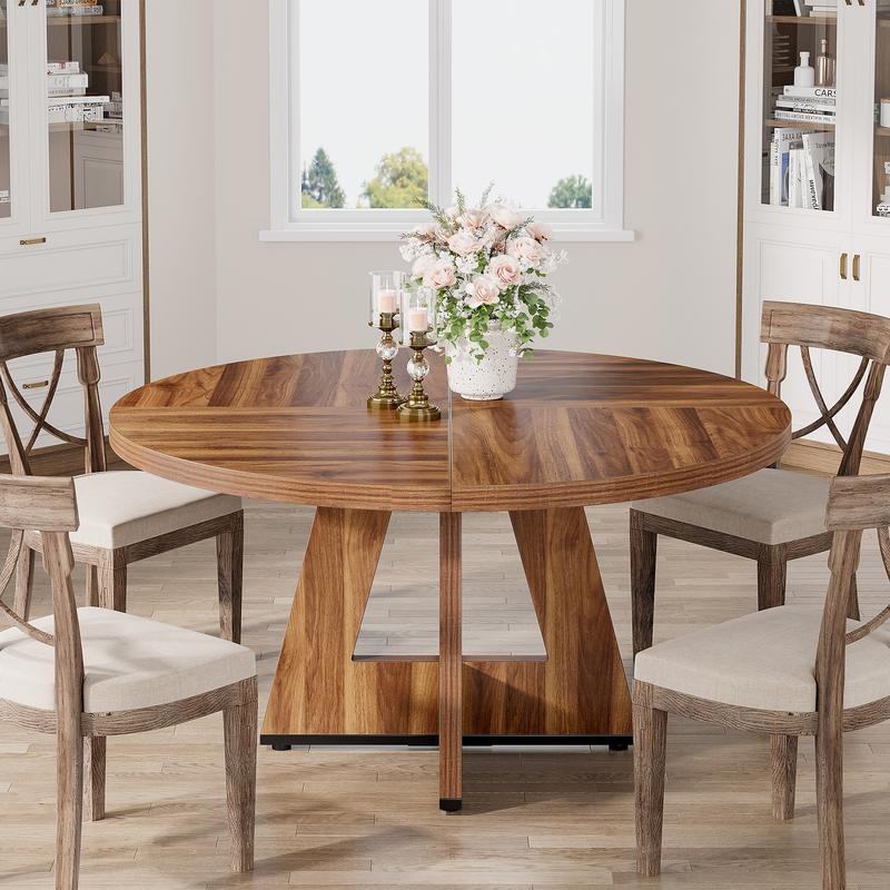 Mesa de comedor redonda de 47 pulgadas para 4 personas — Madera de ingeniería de alta calidad