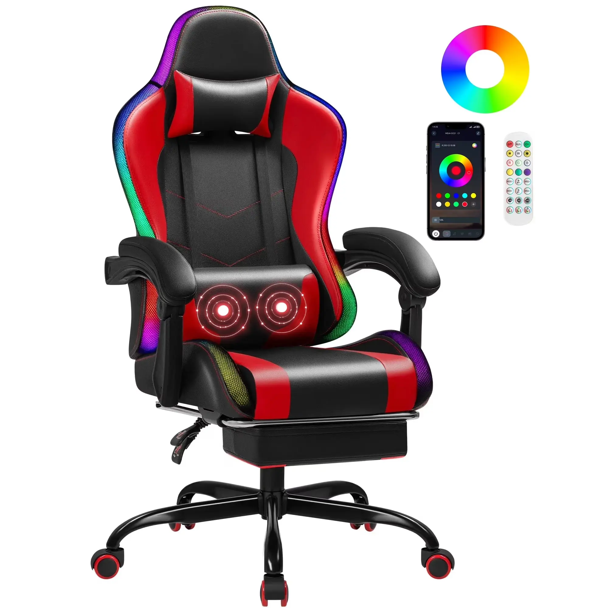 Silla gamer con luces LED RGB y sin luces LED, diseño ergonómico