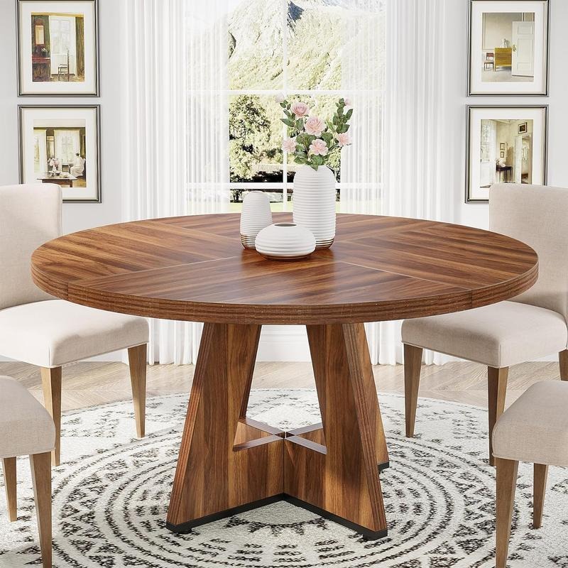 Mesa de comedor redonda de 47 pulgadas para 4 personas — Madera de ingeniería de alta calidad