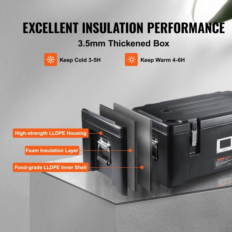 Contenedor térmico para alimentos, capacidad de 36 cuartos, caja térmica apilable para catering con 3 bandejas de acero inoxidable