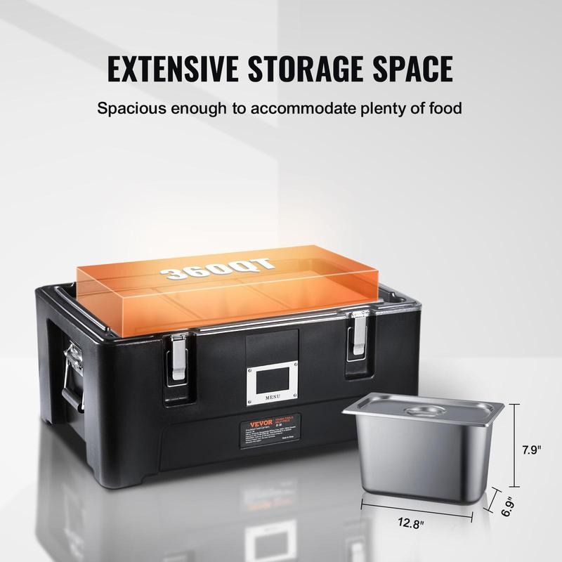 Contenedor térmico para alimentos, capacidad de 36 cuartos, caja térmica apilable para catering con 3 bandejas de acero inoxidable