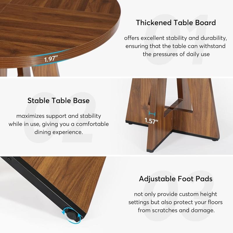 Mesa de comedor redonda de 47 pulgadas para 4 personas — Madera de ingeniería de alta calidad