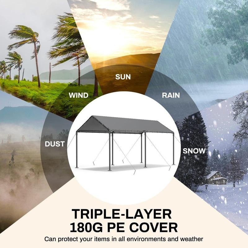 Cochera exterior de 10x20 pies — Carpa resistente para autos, garaje portátil con dosel y cobertizo de almacenamiento