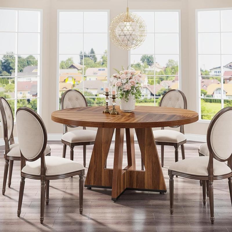 Mesa de comedor redonda de 47 pulgadas para 4 personas — Madera de ingeniería de alta calidad