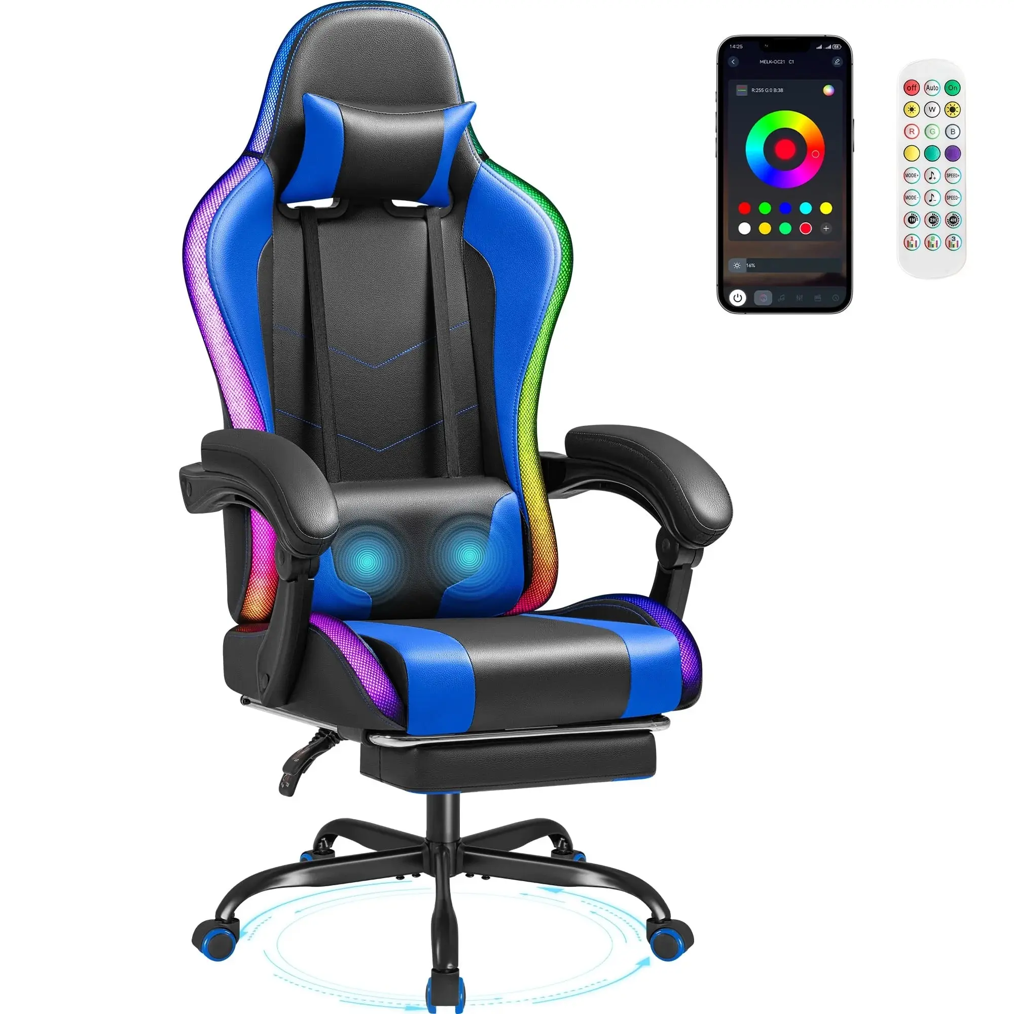 Silla gamer con luces LED RGB y sin luces LED, diseño ergonómico