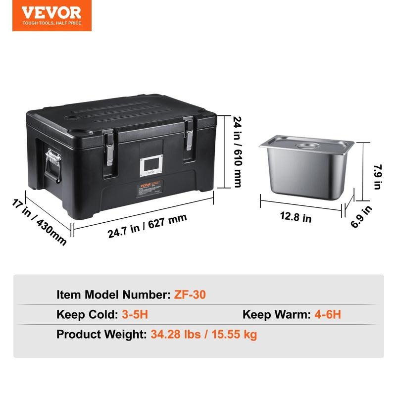 Contenedor térmico para alimentos, capacidad de 36 cuartos, caja térmica apilable para catering con 3 bandejas de acero inoxidable